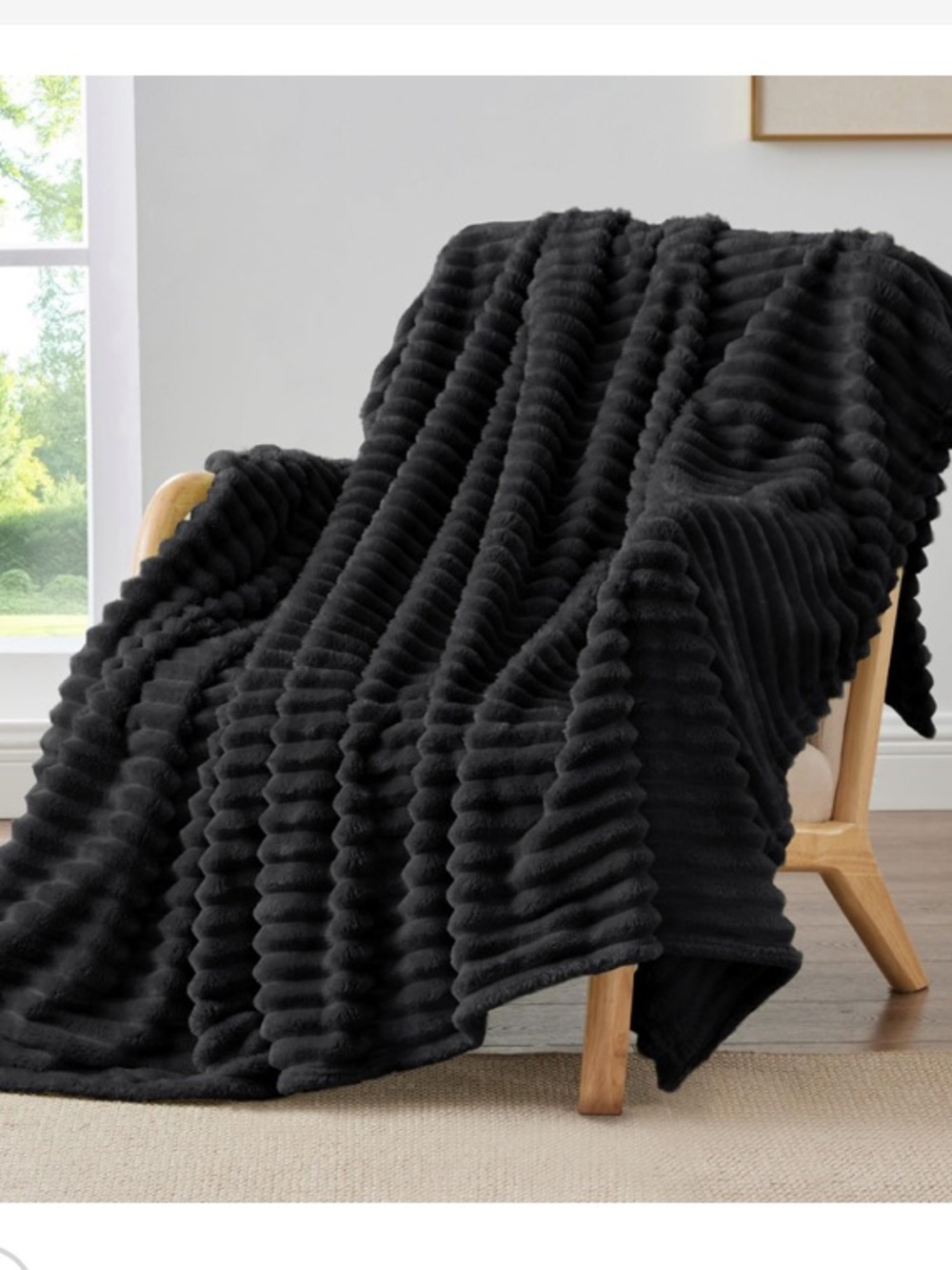 TWIN SIZE Ribbed Fleece Blanket 60x80” BLACK